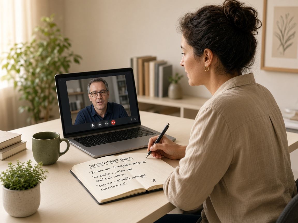 Researcher preparing notes for a remote B2B customer interview