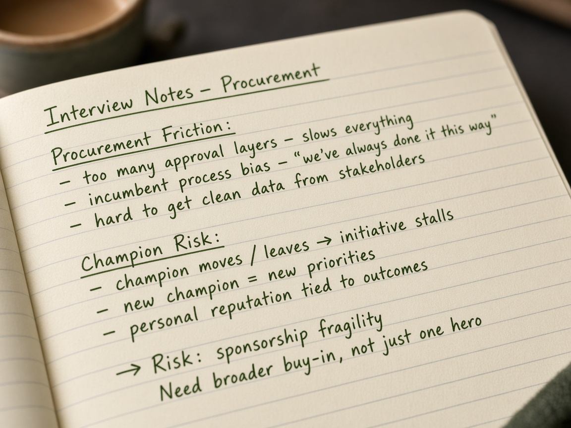 Handwritten interview notes about procurement friction