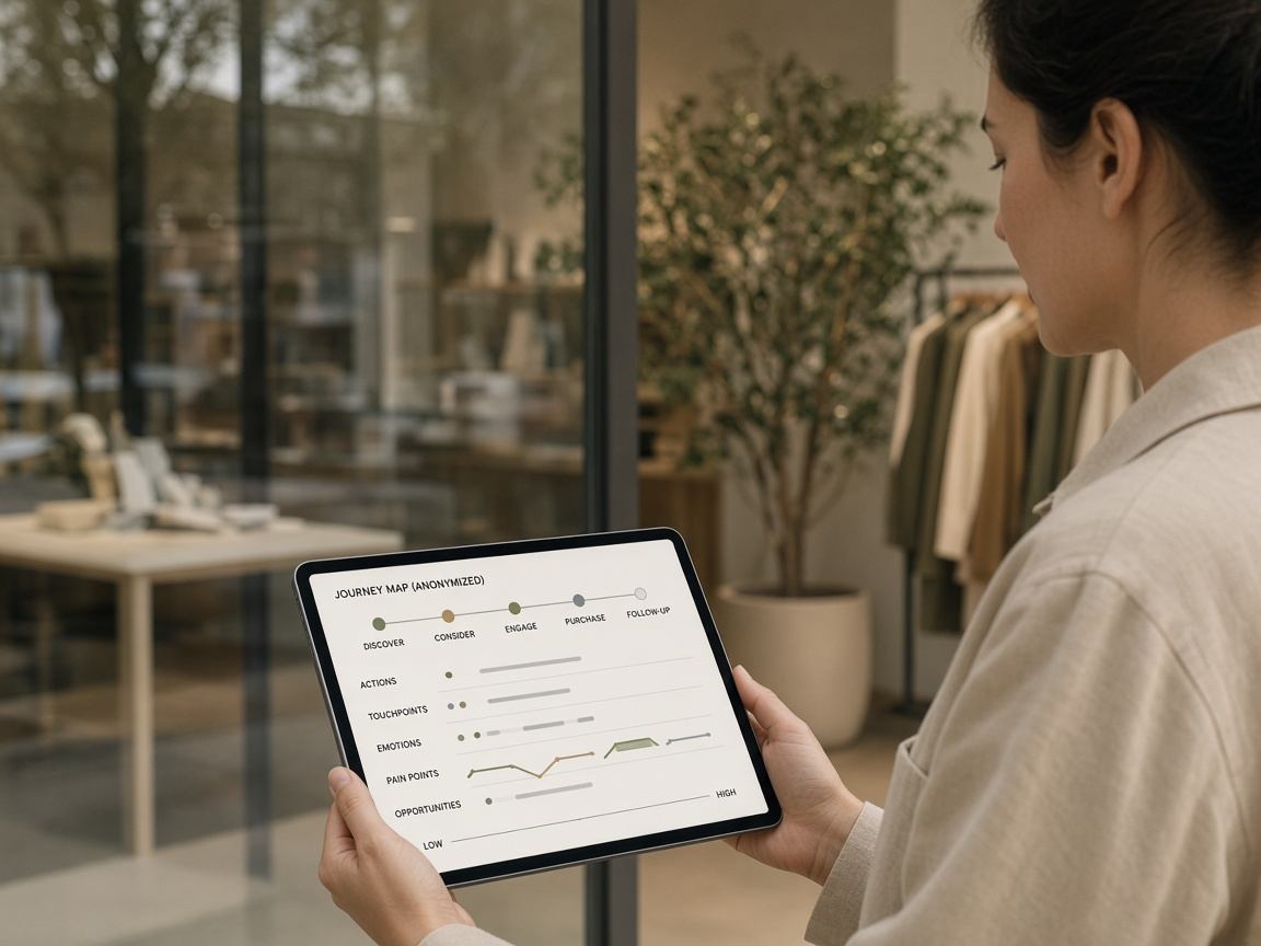 Tablet showing a journey map during market contact-point observation
